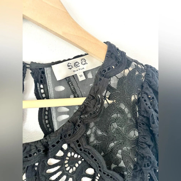 Sea New York Winnie Short Sleeve Black Lace & Wool Jumpsuit Size 10‎ - Picture 8 of 14